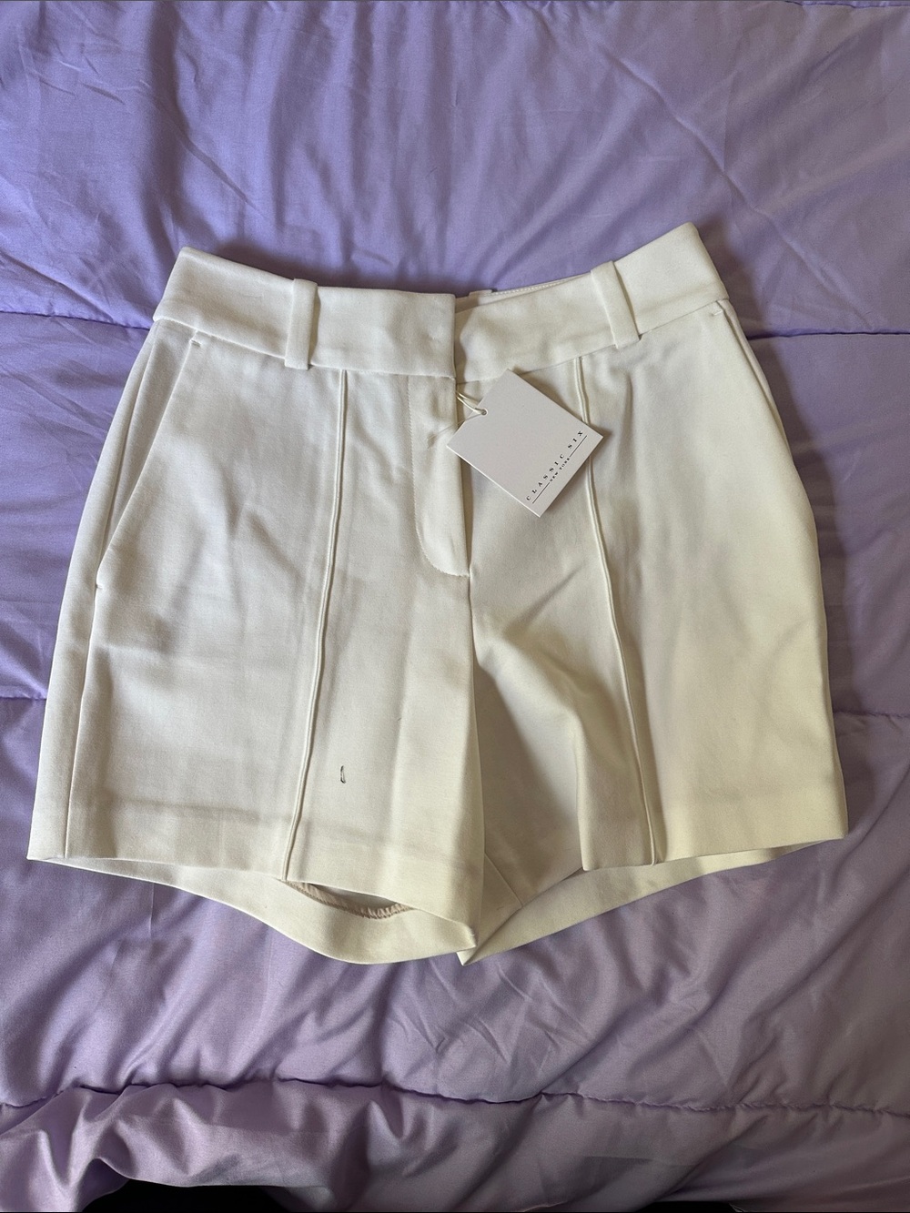 High-Waist Cream Tailored Bermuda Shorts